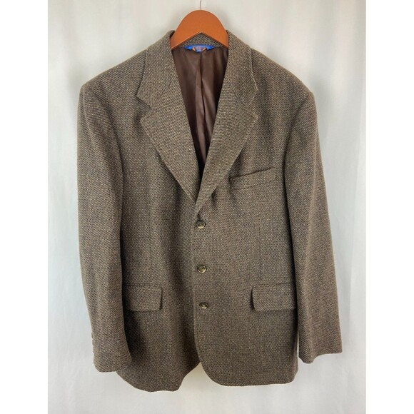 VTG Pendleton Herringbone Tweed Pure Wool Blazer Mens 44 Brown 3 Button Coat USA - Picture 1 of 10